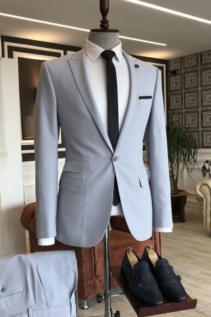 Silver Suit with Peaked Lapel