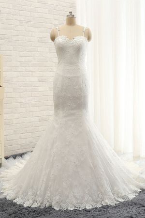 Mermaid Spaghetti Straps Sleeveless Floor-length Bridal Attire With Lace