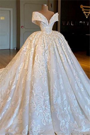 Ball Gown Off-the-shoulder Sleeveless Chapel Train Bridal Gown With Lace