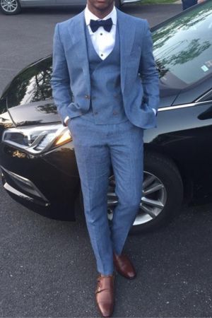 Blue Three Piece Prom Suit with Notched Lapel