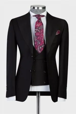 Black Peaked Lapel Bespoke Business Men Suit