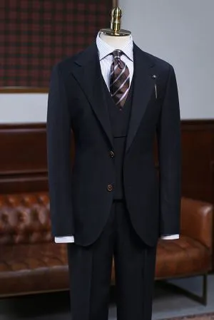 All Black Notched Lapel Custom Business Suit