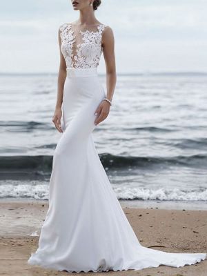 Mermaid Sleeveless Sweep / Brush Train Polyester Bridal Gown With Buttons