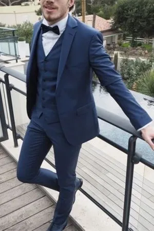 Dark Navy Single Breasted Men's Suit with Notched Lapel for Business
