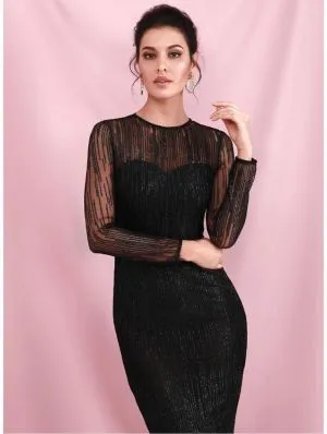 Column Jewel Neck Long Sleeves Floor-length Bright silk Evening Dress With Sequins