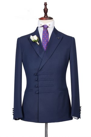 Dark Navy Peaked Lapel Men's Formal Suit