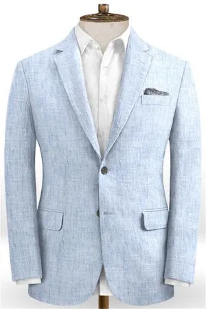 Sky Blue Cotton Linen Wedding Suit