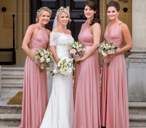 A-line One Shoulder V-neck Halter-neck Floor-length Bridesmaid Attire