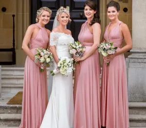 A-line One Shoulder V-neck Halter-neck Floor-length Bridesmaid Attire