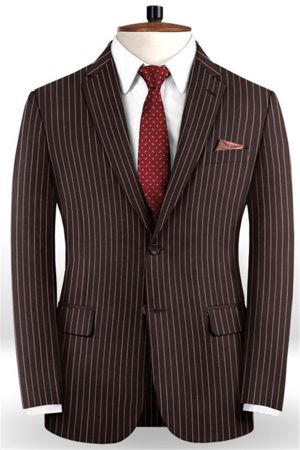 Striped Chocolate Two Pieces Men Suits with 2 Buttons