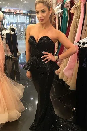 Mermaid Sweetheart Neck Sleeveless Court Train Formal Dress With Sequins