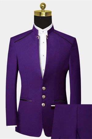 Violet Single Breasted Wool Blend Prom Suit with Notched Lapel