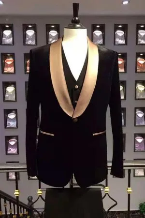 Black Three-Piece Shawl Lapel Wedding Suit