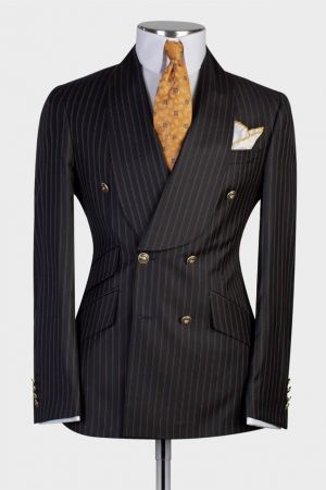 Black Stripe Double Breasted Shawl Lapel Business Men Suit