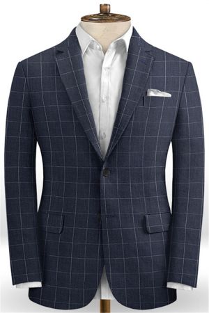 Dark Blue Grid Men Suits