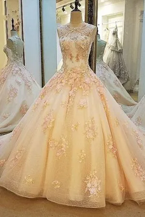 A-line Jewel Neck Sleeveless Sweep / Brush Train Tulle Evening Gown With Ruffles