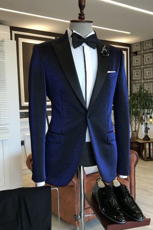 Royal Blue Velvet Business Suit for Men