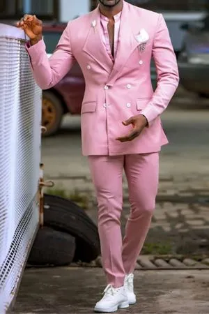 Hot Pink Double Breasted Slim Fit Prom Suit