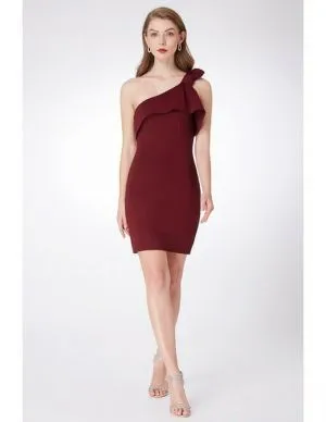 Column One Shoulder Sleeveless Knee-length Bridesmaid Dress