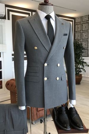 Dark Gray Double Breasted Business Suit