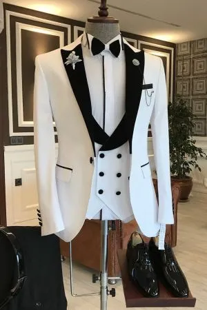 White Mixed Black Prom Suit with Peaked Lapel