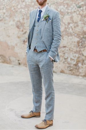 Blue Linen Beach Wedding Suits