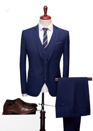 Dark Navy Three-Piece Tuxedo with Notched Lapel