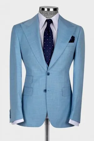 Sky Blue Three Pieces Peaked Lapel Men Suit