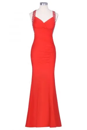Mermaid Straps Sleeveless Sweep / Brush Train Spandex Evening Dress With Beading