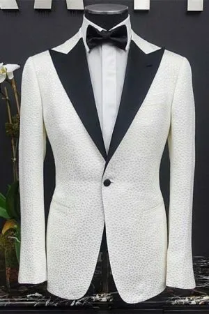Wedding Groom Slim Fit White Peaked Lapel Suit