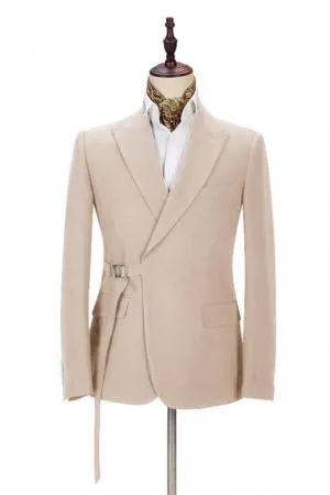 Cozy Champagne Buckle Button Formal Men's Suit for Summer