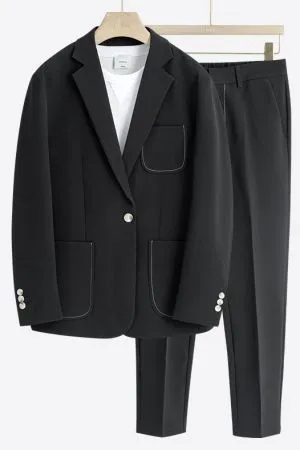 Black Loose One Button Summer Suit for Men