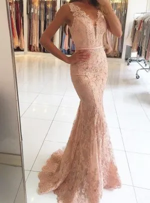 Mermaid Straps Sleeveless Floor-length Cocktail Party Dress With Lace