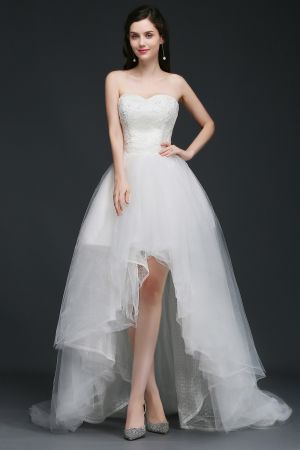 A-line V-neck Sleeveless Sweep / Brush Train Tulle Bridal Gown With Appliques