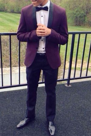 Purple Slim Fit Prom Suit with Black Lapel
