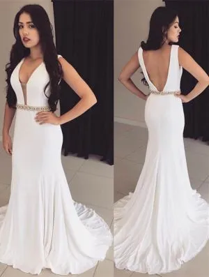 Column Straps Sleeveless Sweep / Brush Train Evening Dress With Crystal