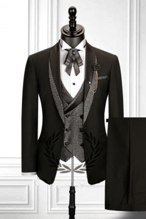 Black 3 Piece Suit with Double Breasted Waistcoat