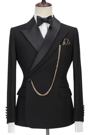 Black Single Breasted Men's Suit with Peaked Lapel for Business