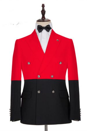 Red Double Breasted Peaked Lapel Men's Suit for Prom
