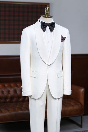 White Slim Fit Custom Wedding Suit For Grooms