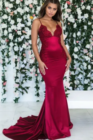 Mermaid Spaghetti Straps Sleeveless Sweep / Brush Train Formal Wear With Appliques