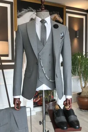 Dark Gray Formal Suit with Peaked Lapel