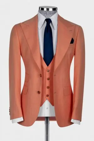 Watermelon Red Three Pieces Slim Fit Business Men Suit
