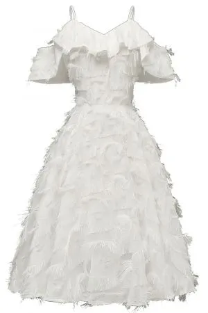 A-line Spaghetti Straps Sleeveless Knee-length Party Dress With Feathers