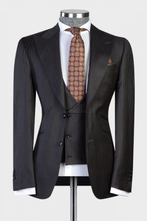 Black Stripe Peaked Lapel Business Men Suit