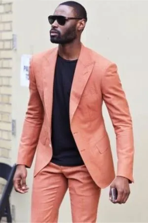Peach Close Fitting Peaked Lapel Prom Men Suit