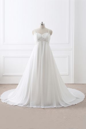 A-line Straps Sleeveless Court Train 30D Chiffon Bridal Gown With Appliques