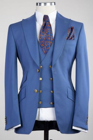 Blue Three Pieces  Slim Fit Business Men Suit
