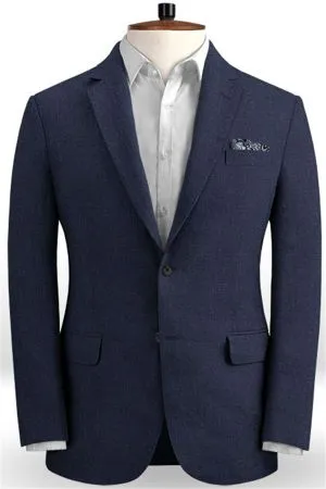 Dark Blue Linen Beach Groom Suits