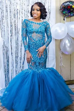 Mermaid Scoop Neck Sweep / Brush Train Evening Gown With Lace